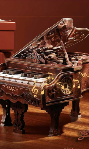 Grand Piano Wooden Model Kit & Music Toy — 20cm, for Adults & 14+