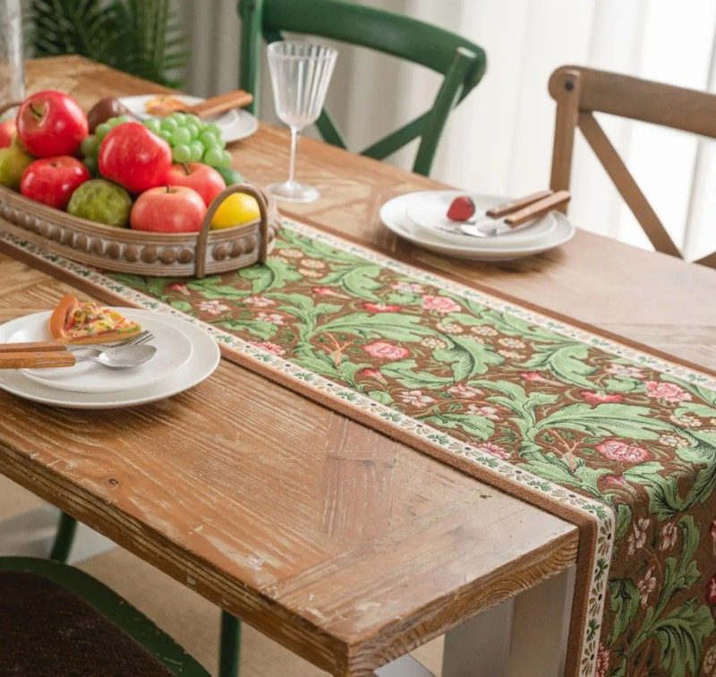 William Morris Table Runner with Tassels Jacquard