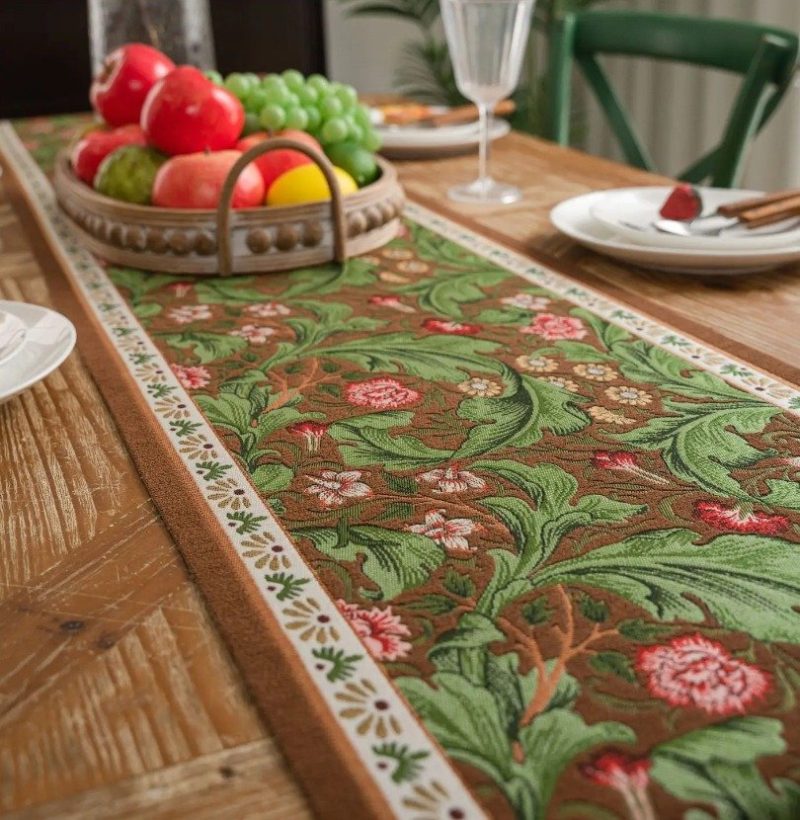 William Morris Table Runner with Tassels Jacquard