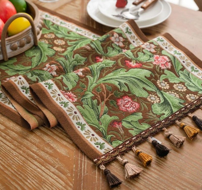 William Morris Table Runner with Tassels Jacquard