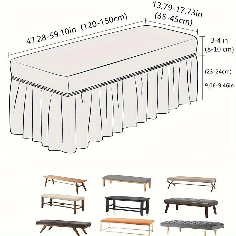 Bench Cover with Ruffled Skirt (35-45)×(120-150)cm — Bed End Bench Cover Storage bed ends Ottoman Cover with ruffled skirt