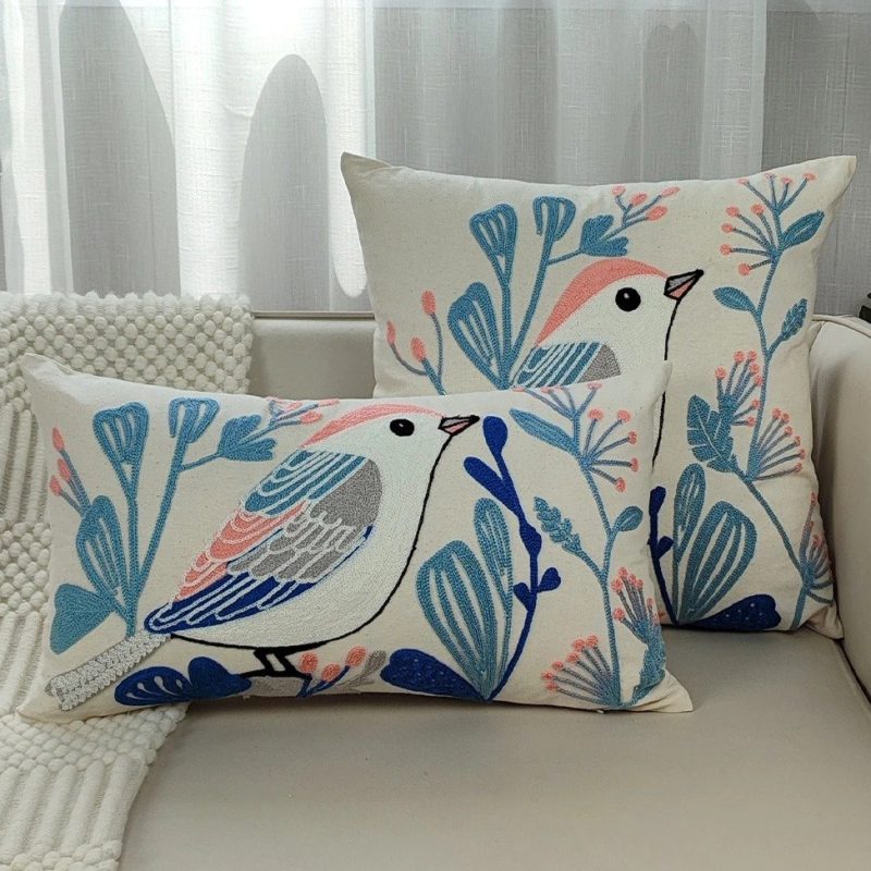 Cushion Covers Bird Singer Jacquard Embroidered — Garden Style Bird Singer Cushion Covers Pillowcases Jacquard Embroidered