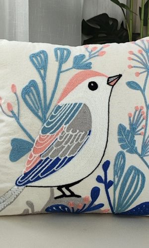 Cushion Covers Bird Singer Jacquard Embroidered — Garden Style