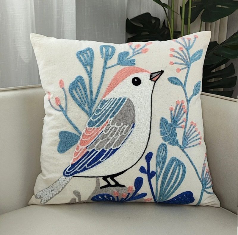 Cushion Covers Bird Singer Jacquard Embroidered — Garden Style Bird Singer Cushion Covers Pillowcases Jacquard Embroidered