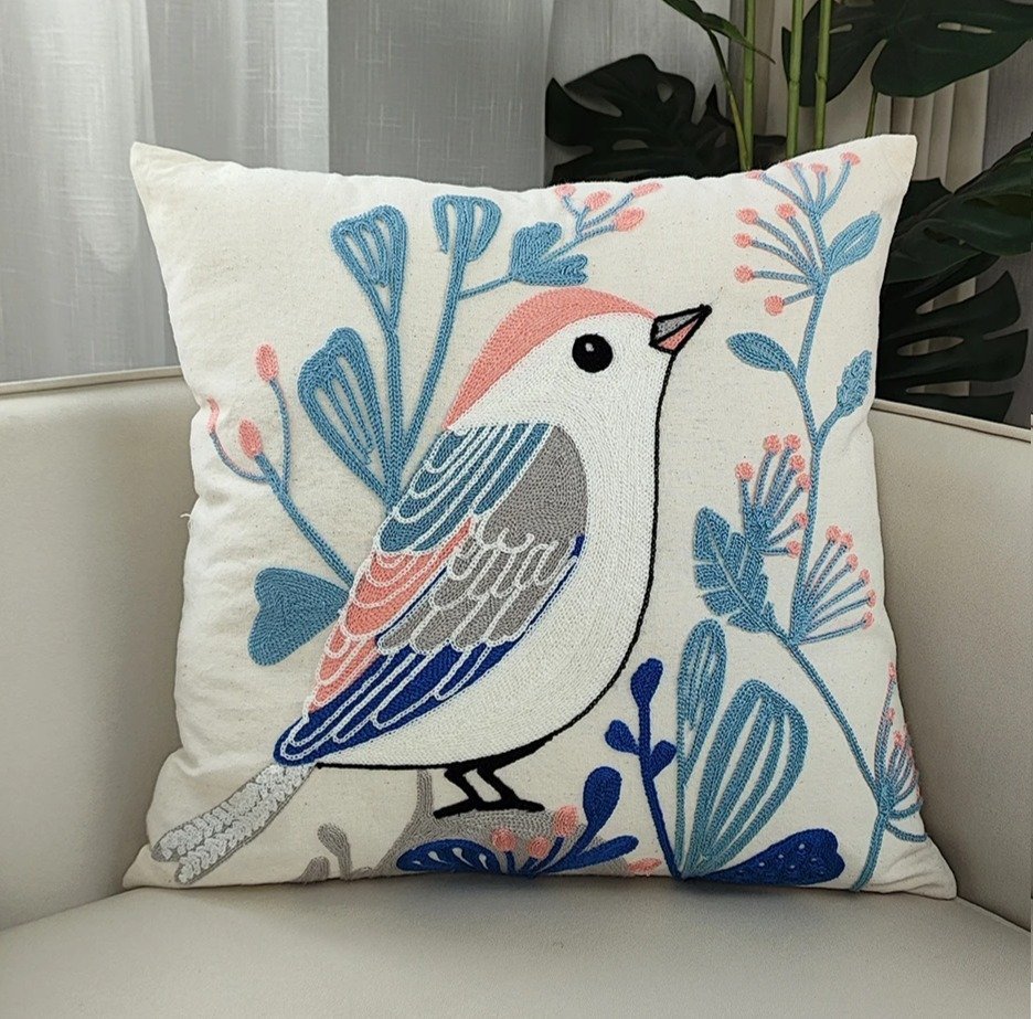 Bird Singer Cushion Covers Pillowcases Jacquard Embroidered