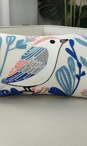 Cushion Covers Bird Singer Jacquard Embroidered — Garden Style