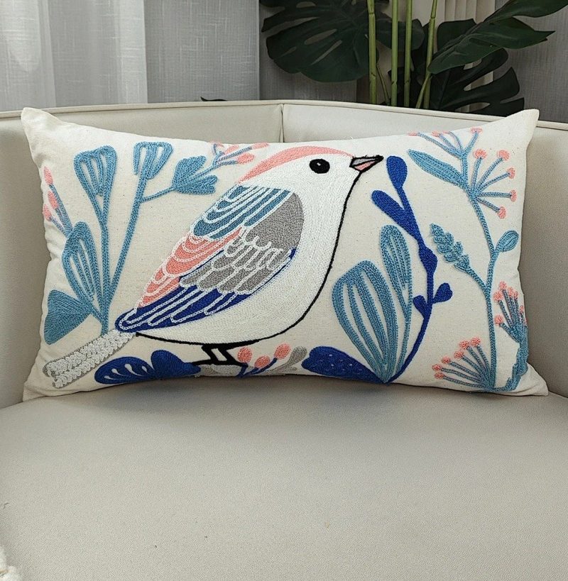 Cushion Covers Bird Singer Jacquard Embroidered — Garden Style Bird Singer Cushion Covers Pillowcases Jacquard Embroidered
