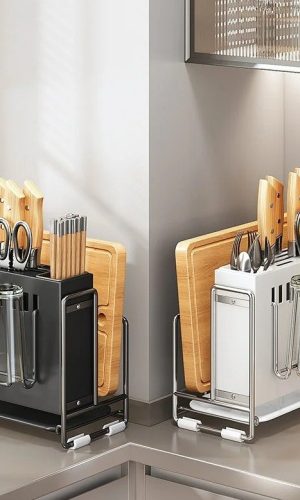 Kitchen Knife Stand Holder — Stainless Steel Cutlery & Scissor Rack