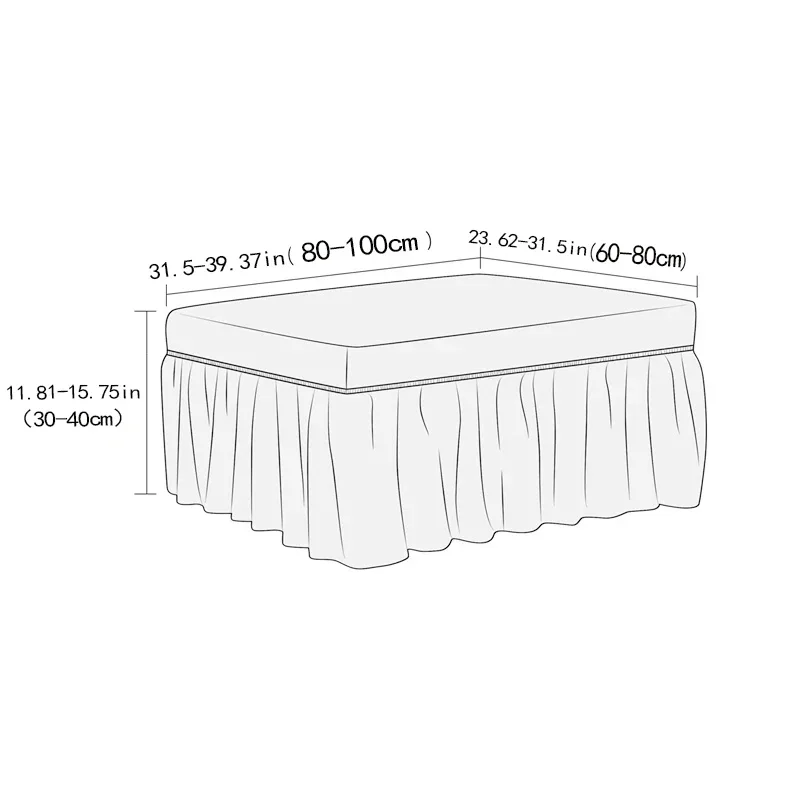 Rectangle Ottoman Cover with Hem Skirt (80-100)×(60-80)cm Ottoman Covers Foot Stool Slipcovers