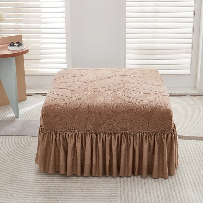 Rectangle Ottoman Cover with Hem Skirt (80-100)×(60-80)cm Ottoman Covers Foot Stool Slipcovers