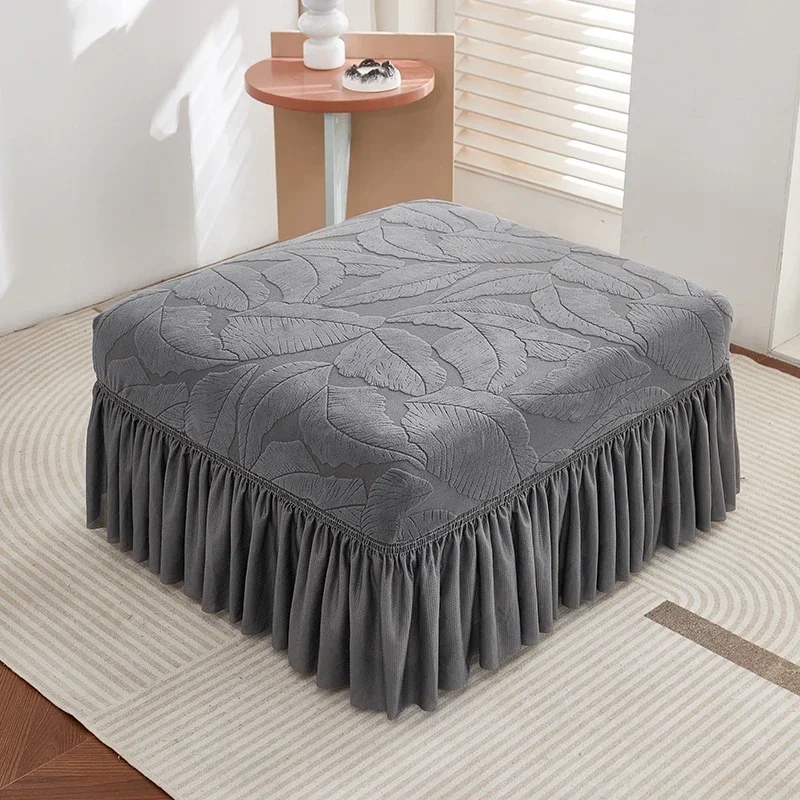 Rectangle Ottoman Cover with Hem Skirt (80-100)×(60-80)cm Ottoman Covers Foot Stool Slipcovers