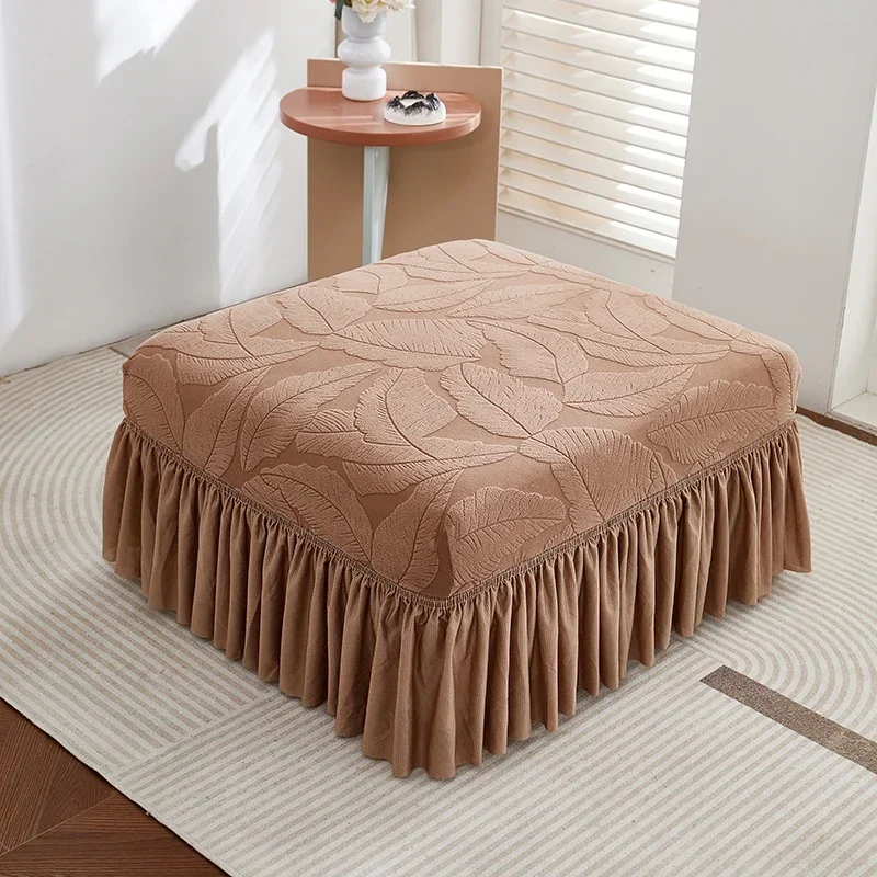 Rectangle Ottoman Cover with Hem Skirt (80-100)×(60-80)cm Ottoman Covers Foot Stool Slipcovers