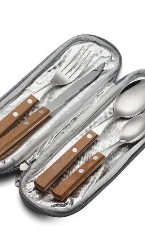 Travel Cutlery Set 4pc with pouch-Traditional Wooden Handles