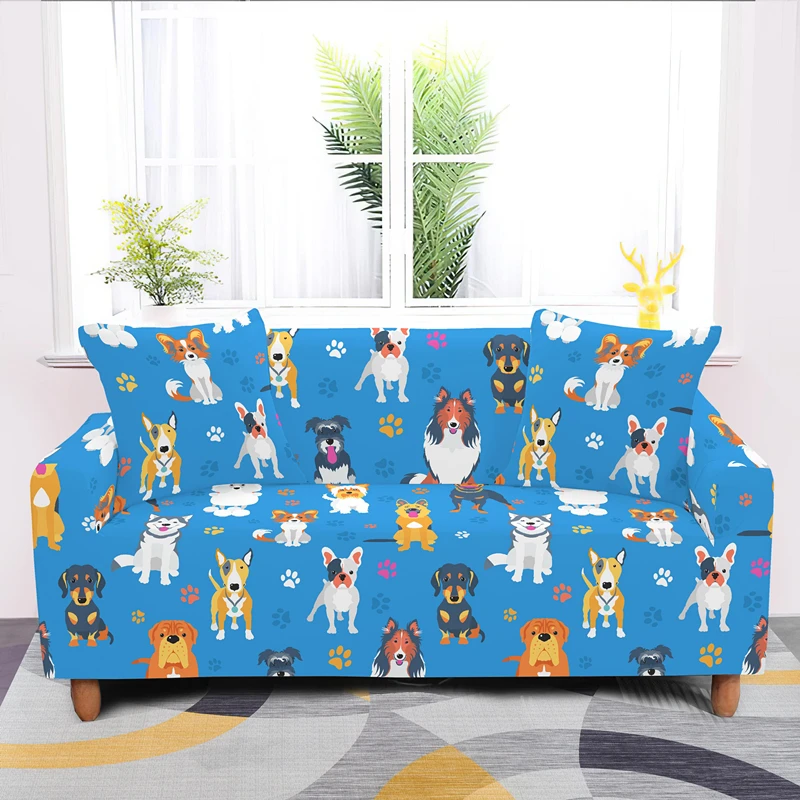 -1/2/3/4 Seater & L Shape Sofa Covers Couch Slipcover Cartoon Dogs patterns