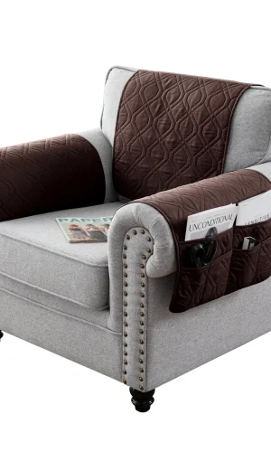 Armrest Cover & Headrest Cover Set with storage pockets quilted water repellent 3Pcs/ Set