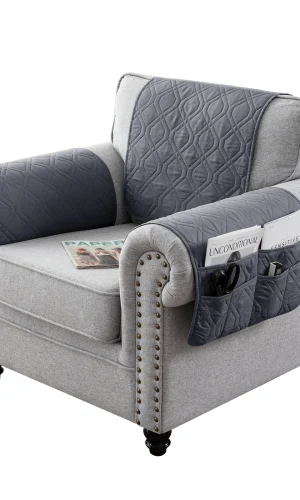 Armrest Cover & Headrest Cover Set with storage pockets quilted water repellent 3Pcs/ Set