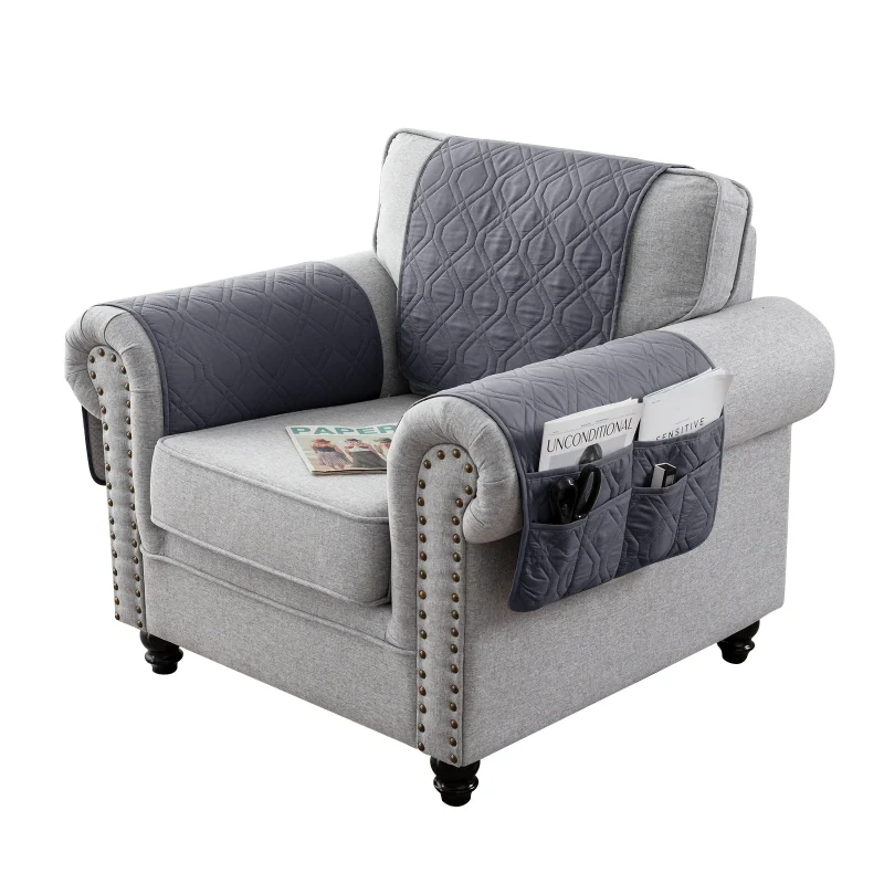 Armrest Cover & Headrest Cover Set with storage pockets quilted water repellent