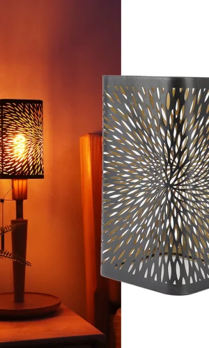 Lamp Shade-vintage Style Metal Nightstand & Table Lamp Shade-Hollow Carving Circular Pattern