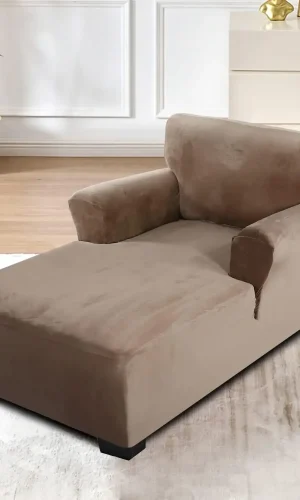 Chaise Lounge Chair Cover Stretch Velvet 1 Seater Chaise Slipcover with Armrests