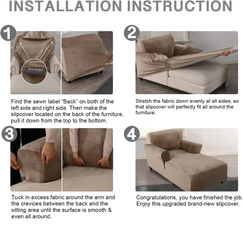 Chaise Lounge Chair Cover Stretch Velvet 1 Seater Chaise Slipcover with Armrests - Image 4