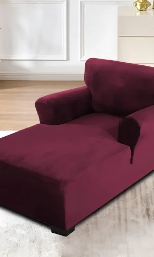 Chaise Lounge Chair Cover Stretch Velvet 1 Seater Chaise Slipcover with Armrests