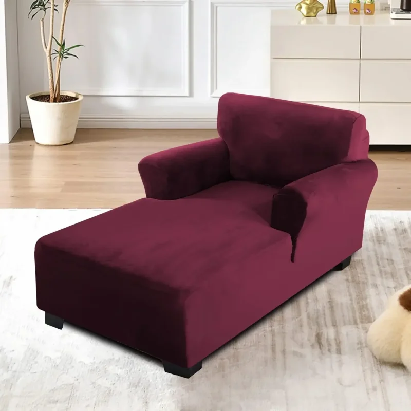 Chaise Lounge Chair Cover Stretch Velvet 1 Seater Chaise Slipcover with Armrests - Image 2