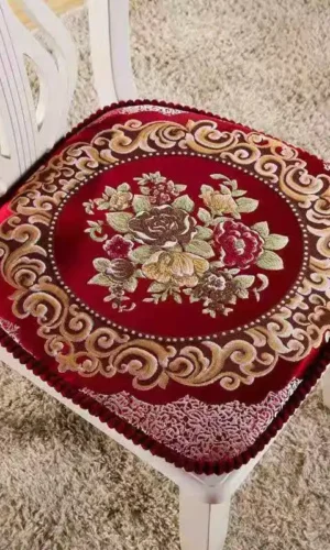 Chair Pads Seat Cushions with Ties — Floral Embroidered Patterns